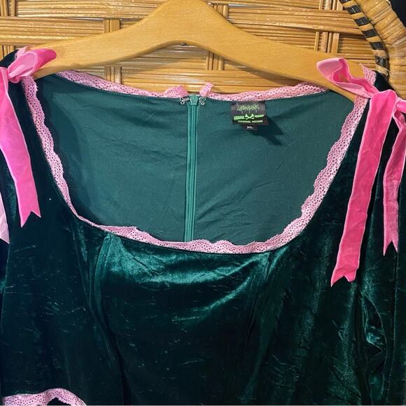 Tunnel vision Lashline Green Velvet Dress with Pink Accents witchy whimsigoth XL - Picture 8 of 13